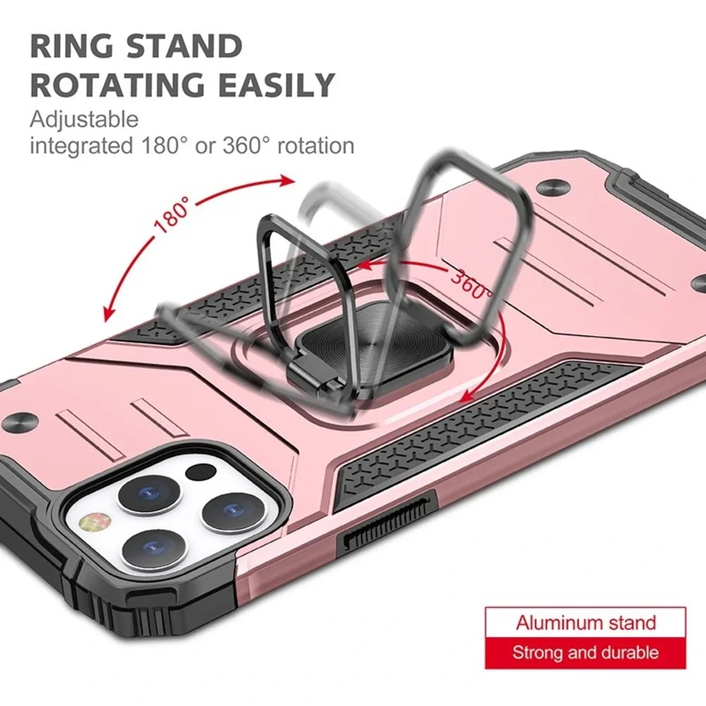 iPhone 13 Pro Max Case Shockproof Heavy Duty Magnetic Ring Stand Rose Gold Cover